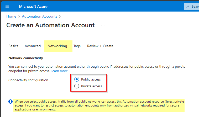 Azure Portal - Automation Account