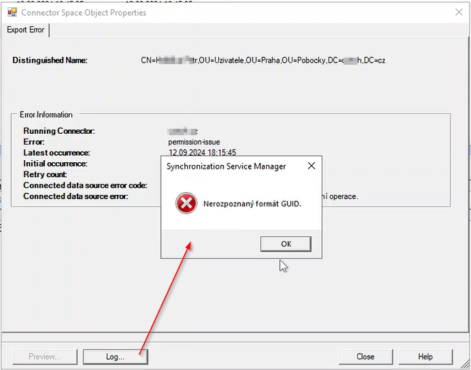 Microsoft Entra Connect permission-issue - Nerozpoznaný formát GUID